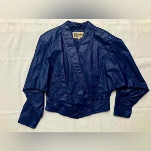 1980's Vintage Berman's Leather Coat, Blue Size Medium